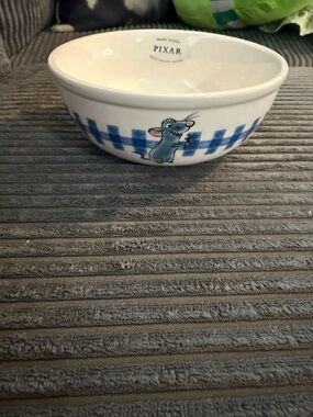 Rae Dunn Disney Pixar Remy Ceramic Bowl with Blue Check Pattern